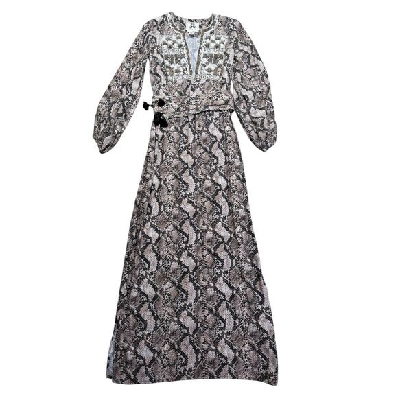 FIGUE Emani Snakeskin-Print Blouson Sleeve Dress Size XS - Picture 10 of 14